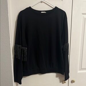 Main Strip Black Embellished Boxy Sweatshirt
